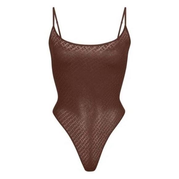 SKIMS Logo Mesh Foil Cami Bodysuit in Coffee Size 4X BS-BDY-2336 NWT - Picture 7 of 7